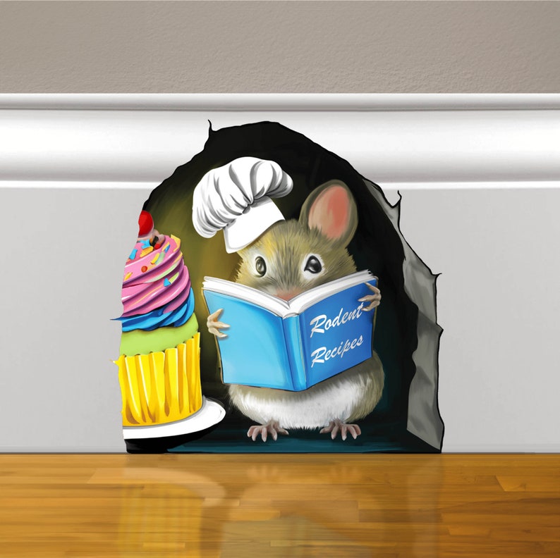 Mouse Reading Book 3d Mouse Sticker Mouse Wall Decal Book Lover Gift Kids Room Sticker Cute Mousehole Sticker Mouse Wall Sticker zdjęcie 3