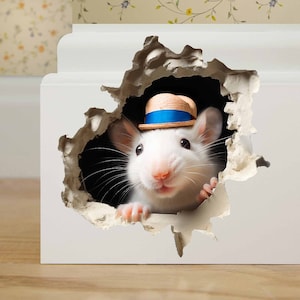 3D Mouse Hole Wall Sticker | Cute Mouse Decal for Kids Room | Fun Cartoon Mice Decor
