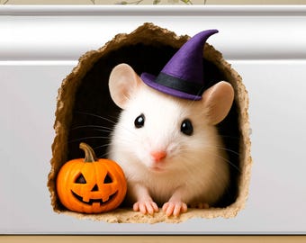 Halloween Mouse Hole Sticker: Witch Hat & Pumpkin Decor