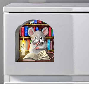 Mouse Reading Book Wall Sticker, Mice Wall Decal, Mouse Reading, Kids Room Decor, Library Wall Art, Mousehole 3D Wall Decal, Kids Room Decal image 9