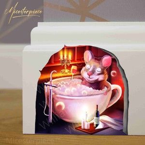 Mouse in Bathtub Sticker - Mouse Bathing in 3D Hole - 3D Effect Wall Decal Sticker - Mouse Hole 3D Wall Sticker - Humorous Sticker Labels