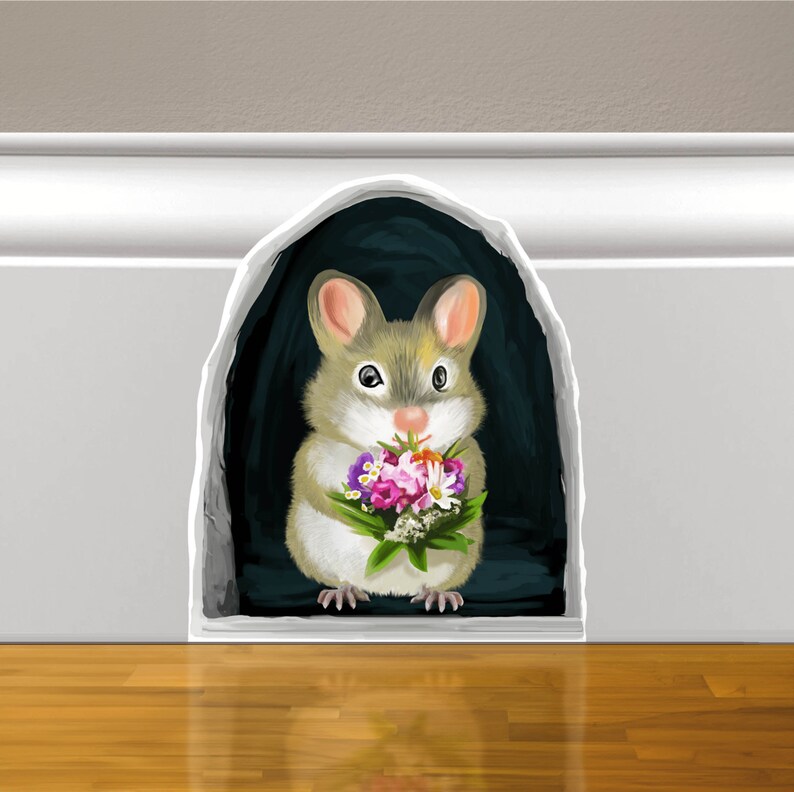 Muis leesboek 3d muis sticker muis muur sticker boek minnaar cadeau kinderkamer sticker schattige muisgat sticker muis muur sticker Flower Mouse