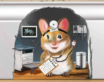 My Wonderful Walls Doctor Surgeon Mouse Wall Decal - Whimsical Peel & Stick Wall Sticker For Kids Rooms & Nurseries