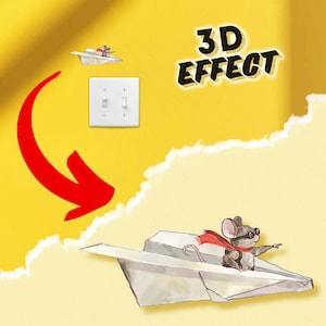 Mouse Flying Paper Plane - Light Switch Sticker - Funny Wall Decoration ...
