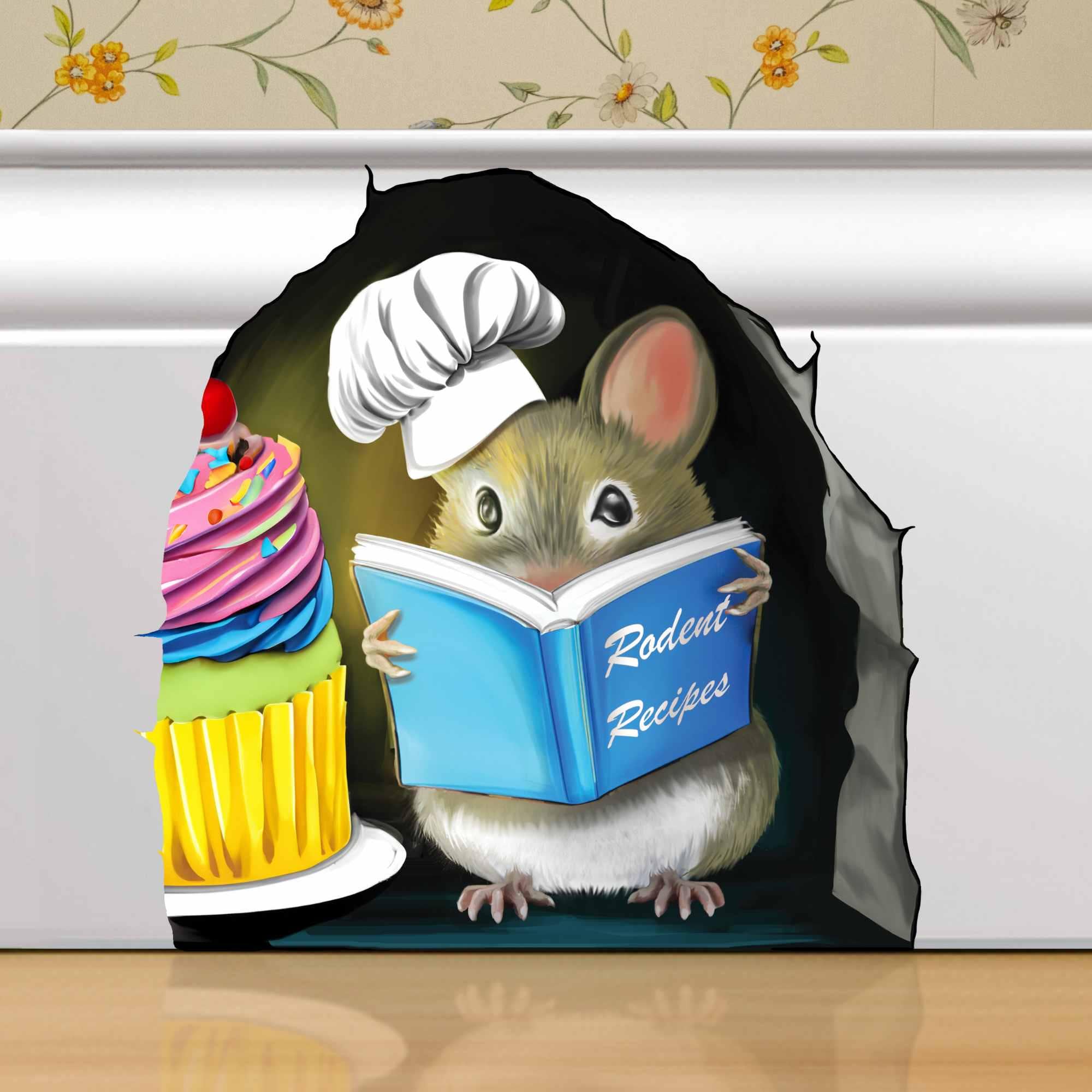 Ratón leyendo - Adhesivo de pared con agujero de ratón en 3D - Etsy México, image size:2000x2000