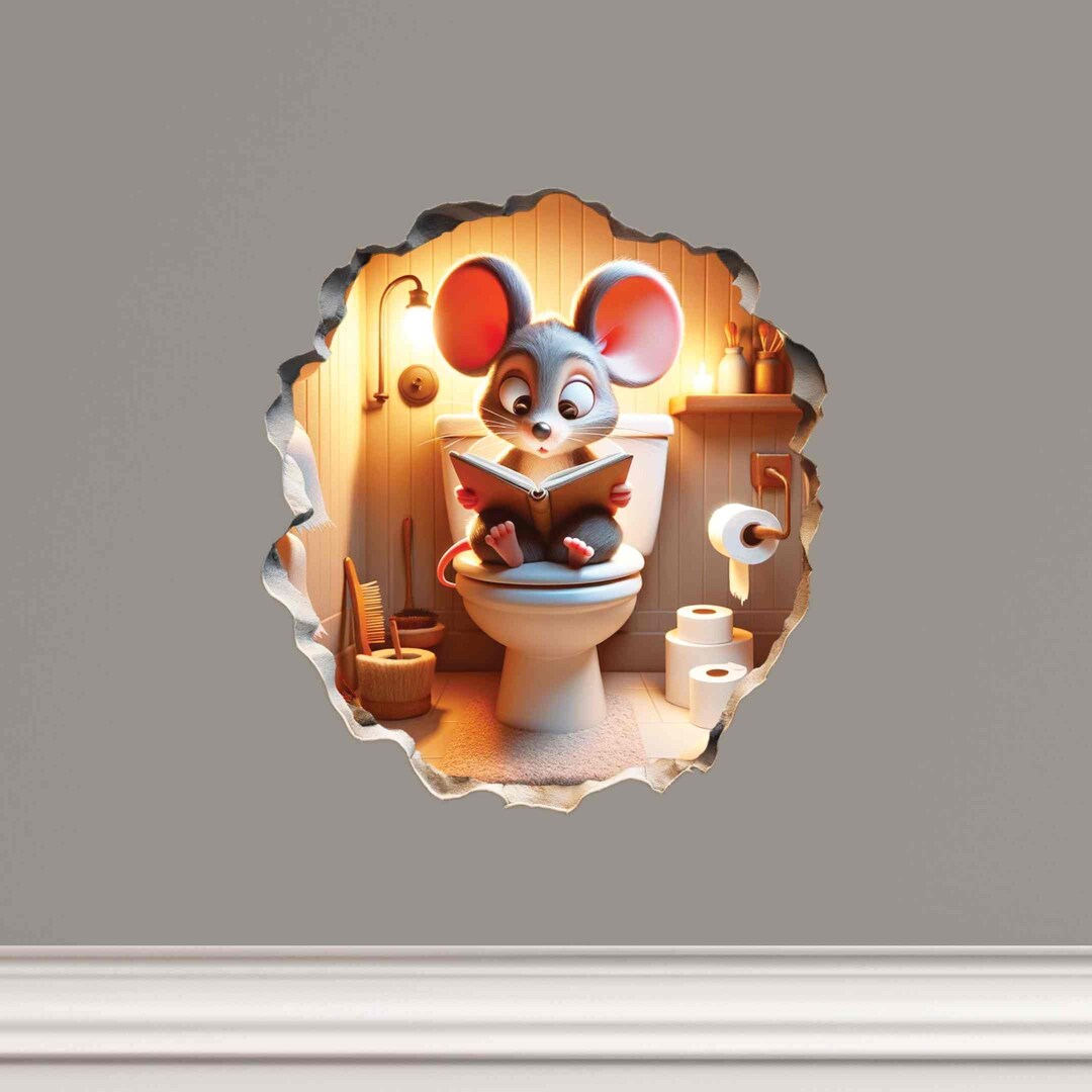 3D Mouse Wall Sticker Mouse Reading a Book Realistic Mouse Wall Decal ...