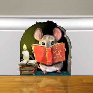 Cute Mouse Reading Book - 3D Mouse wall Decal - Removable Wall Decoration - A Book Lover Gift Idea - Laptop Sticker - Ipad Vinyl Decals