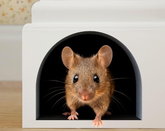 Realistic Mouse Hole Wall Sticker: 3D Baseboard Mouse Decal