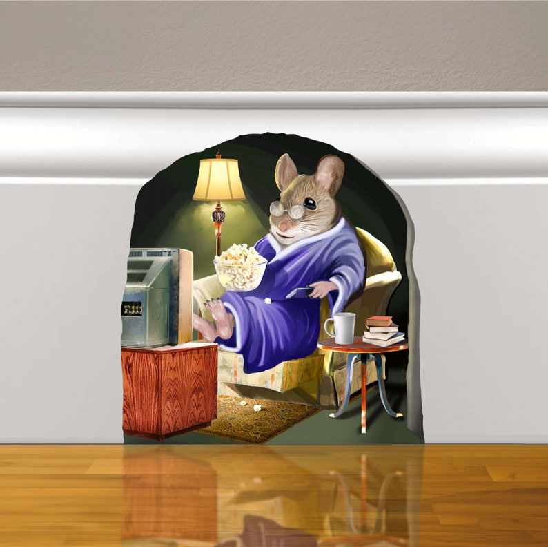 Mouse Reading Book 3d Mouse Sticker Mouse Wall Decal Book Lover Gift Kids Room Sticker Cute Mousehole Sticker Mouse Wall Sticker Mouse Potato (TV)