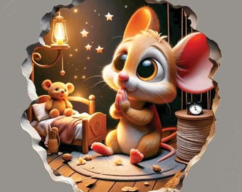Praying Mouse Wall Sticker: Bedtime Prayer & Nursery Decor