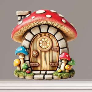 Whimsical 3D Mushroom Door Wall Sticker - 5x5 Inch Fairy-Tale Vinyl Decal for Kids' Rooms, Baseboards, Shelves, Walls, and Nursery Decor