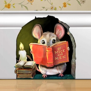 Cute Mouse Reading Book - 3D Mouse wall Decal - Removable Wall Decoration - A Book Lover Gift Idea - Laptop Sticker - Ipad Vinyl Decals