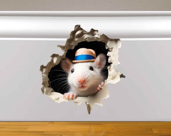 3D Mouse Sticker - Mouse Hole Stickers - Mouse in Wall Sticker - Mouse in a Hole Decal - Kids Wall Decal - Mouse Sticker Decal - Cute Mice