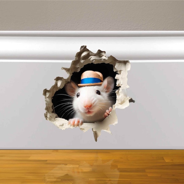3D Mouse Sticker - Mouse Hole Stickers - Mouse in Wall Sticker - Mouse in a Hole Decal - Kids Wall Decal - Mouse Sticker Decal - Cute Mice