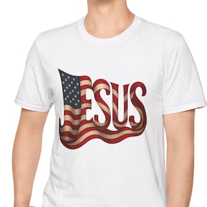 Camiseta patriótica cristiana con la bandera de Jesús / Camiseta gráfica del 4 de julio con temática religiosa / Ropa religiosa de EE. UU.