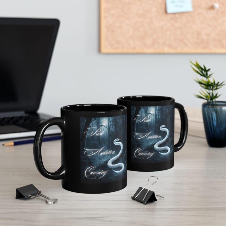 Book Themed Mug, Slytherin Inspired Black Mug Coffee Cup, Tea Mug