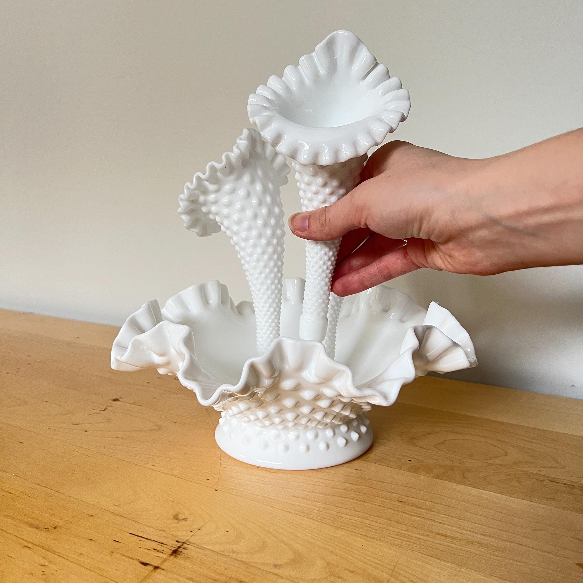 Fenton Milk Glass Hobnail Epergne Set - Etsy