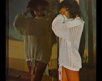 Vintage Crochet Pattern, Beach Cover-Up, Mesh Sweater, PDF Instant Digital Download, 1970s Bohemian, Summer Filet Pullover Top