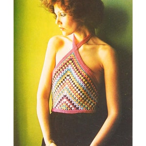 Vintage Crochet Pattern Halter Crop Top Bralette with Thick Straps - Instant Download 1980s Bohemian Summer Retro Halter Tank Top 4 Ply Yarn
