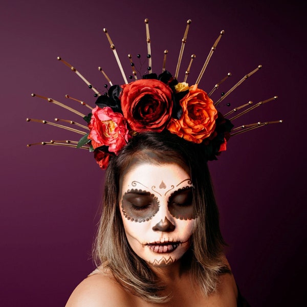 Dia de los muertos crown, Spike Crown, Floral Crown, Halloween Costumes, Day of the dead crown, Crown, Corona Dia de los Muertos