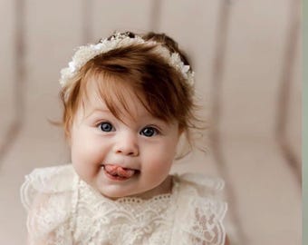 White baby's breath floral crown, Newborn floral crown, Newborn white floral crown, Newborn photography, Newborn tieback, Toddler crown