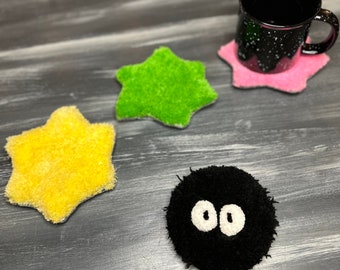 soot sprite and konpeitō 4 pc coaster set, studio ghibli spirited away Totoro