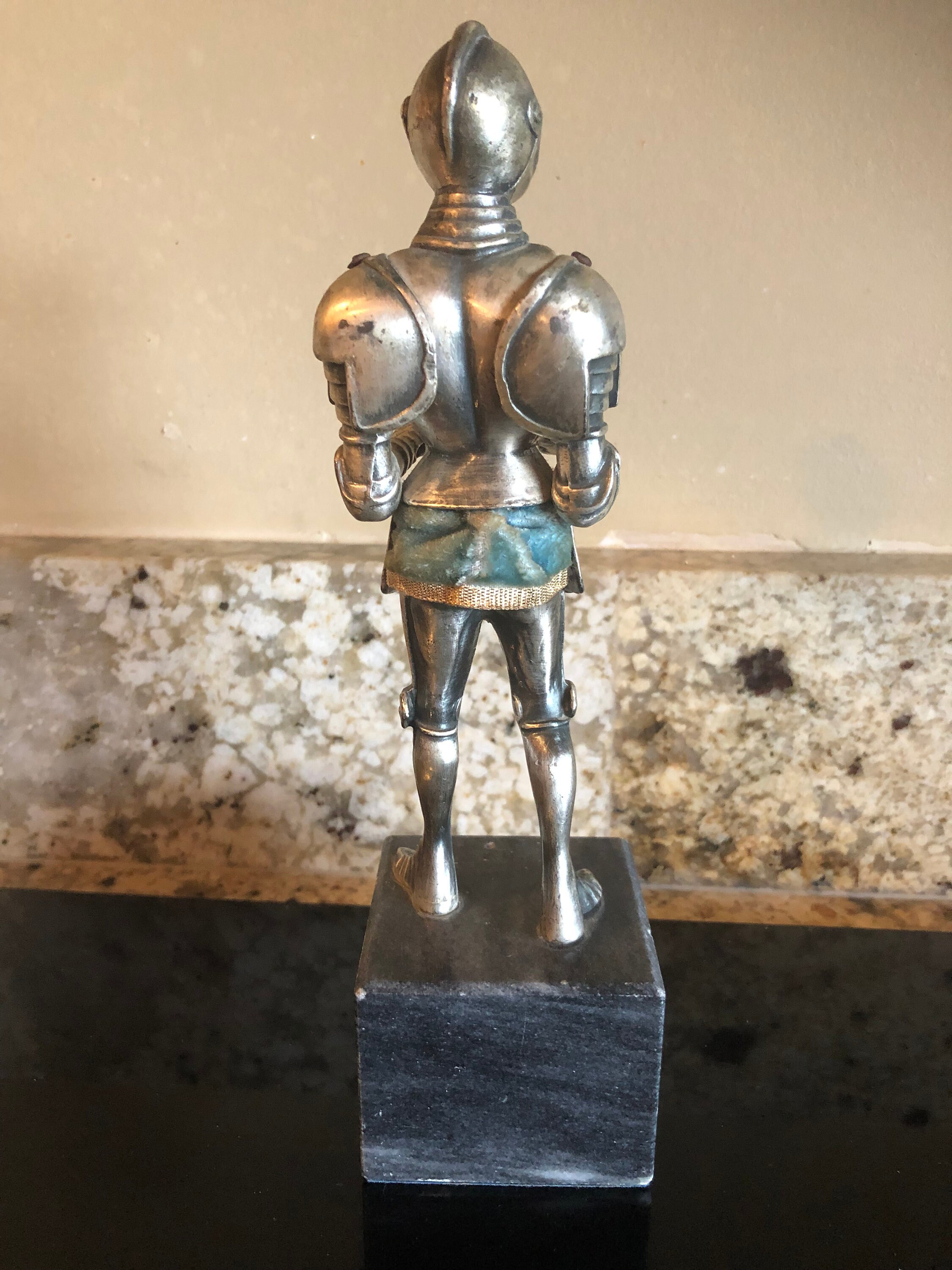 Silver metal knight on marble base armadura s xvi medieval etsy
