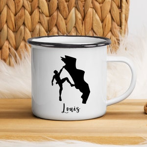 Personalized gift climbing man - enamel mug - loving gift idea for climbers, mountaineers, gift for bouldering