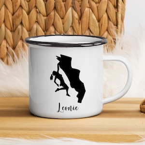 Gepersonaliseerd cadeau klimvrouw - emaille beker - liefdevol cadeau-idee voor klimmers, bergbeklimmers, cadeau voor boulderen