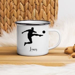 Personalisiertes Geschenk für Fußballer - Emaille Tasse - Geschenk zur Kommunion, Konfirmation, Geschenk Einschulung, Weihnachtsgeschenk