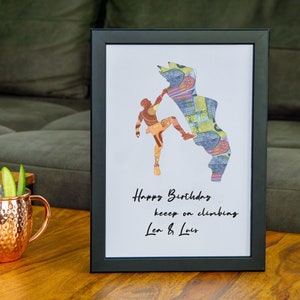 Personalized money gift climber boulder man for birthday, greetings card for boulderers, climbers, gift for travelers