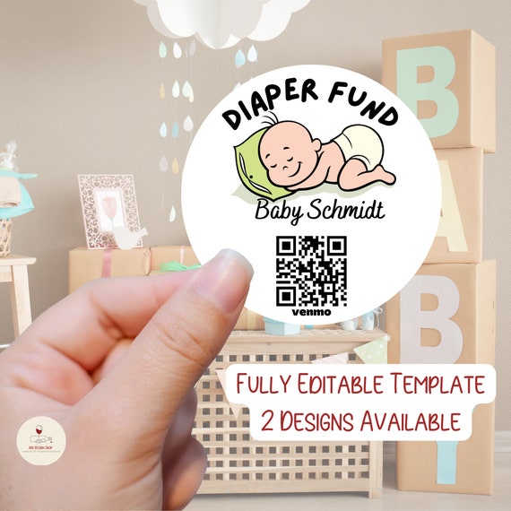 Baby Neutral Diaper Fund QR Code Sticker Baby Shower DIY Etsy México