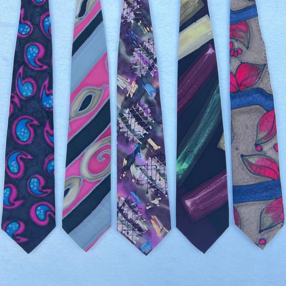 Bold Robert Daskal Hand Painted 100% Silk Men's Neck Tie Artist