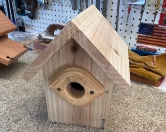 4 CEDAR Bird Houses 2 Bluebird 2 Cardinal Robin Handmade in the USA 
