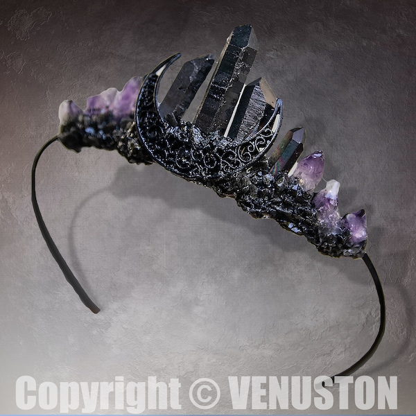 Purple Amethyst Moon Crystal Crown Headband Primitive Quartz Tiara Witch Bridal Tiara  for Cosplay Photography