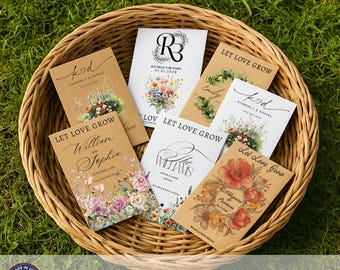 Wedding Seed Packet Favor – Let Love Grow – Custom Wildflower Gift for Guests – Bridal Shower or Wedding Party Bulk Flower Seed Packets