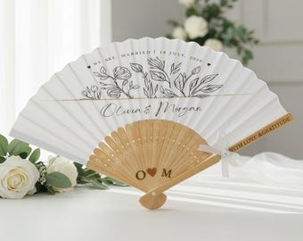 Gepersonaliseerde bruidsfans – Elegante botanische trouwfans | Op maat gegraveerde handgrepen | Zomergastbedankjes