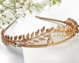 Strass Foglia d'oro Fascia corona Dea greca Oro Bridal Capelli Corona romana per le donne Party