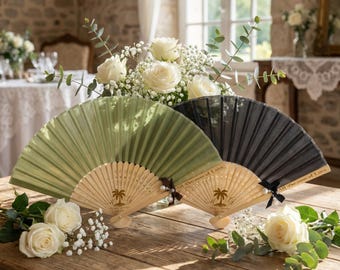 Custom Wedding Fan – Silk Hand Fan for Guests | Personalized Folding Fan Favor | Custom Text Wedding Fan | Classic Event Decor