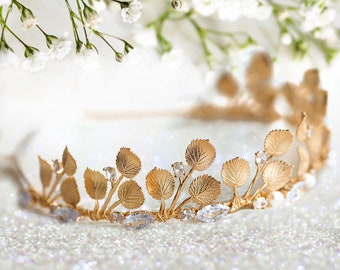 Tiara da sposa con corona di perle in foglia d'oro, tiara da dea greca vintage, ideale per matrimoni, compleanni, cosplay, regalo di anniversario, regalo per lei