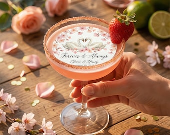 Anpassad ätbar drinktopp Personlig födelsedagscocktailtopp för festdrinkar Cupcakes Elegant blomdesign Anpassad namn Evenemangsdekor