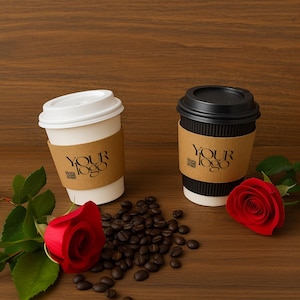 Custom Promotional Coffee Cups with Logo, Personalized Paper Cups with Sleeves, Disposable Hot Drink Cups for Business and Events