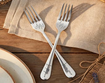 Elegantes individuelles Besteck-Set | Gravur Löffel Gabel für Paar | Personalisierte Geschirr Geschenk | Hochzeitsfeier oder Romantisches Dinner Dekor