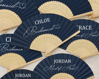 Wedding Paper Folding Fan Custom - Personalized Bridesmaid Favor, Paper Hand Fan with Name, Bridal Shower Gift, Wedding Party Decoration