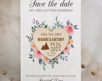 Personalized Save the date, Floral Wooden Save The Date Magnets, Engraved QR Code Wedding invitation, Wedding save the date card