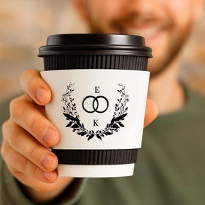 Personalized To Go Coffee Cups with Sleeves, Custom Disposable Paper Cups, Wedding Birthday Baby Shower Event Party Cups