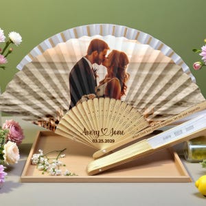 Leque dobrável personalizado para casamento – Leque com foto personalizado com nomes, data e mensagem, leque de papel personalizado para noivado ou lembrancinhas de casamento