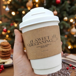 Wedding Favors Coffee Cups | Personalized Paper Cups with Sleeves, Custom Names and Date Hot Drink Cups, Bridal Party Cups