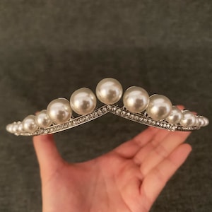 Diadème de mariée plus grande perle, couronne vintage perle pour mariée, cerceau de cheveux ivoire pour mariage, fête de bal, bijoux de cheveux