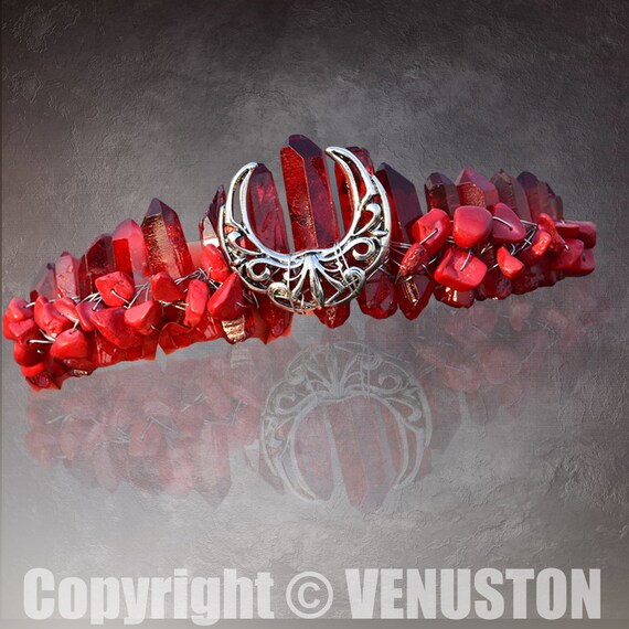 Raw Crystal Quartz Crown With Hollow Moon-handmade Tiara for  display picture 3